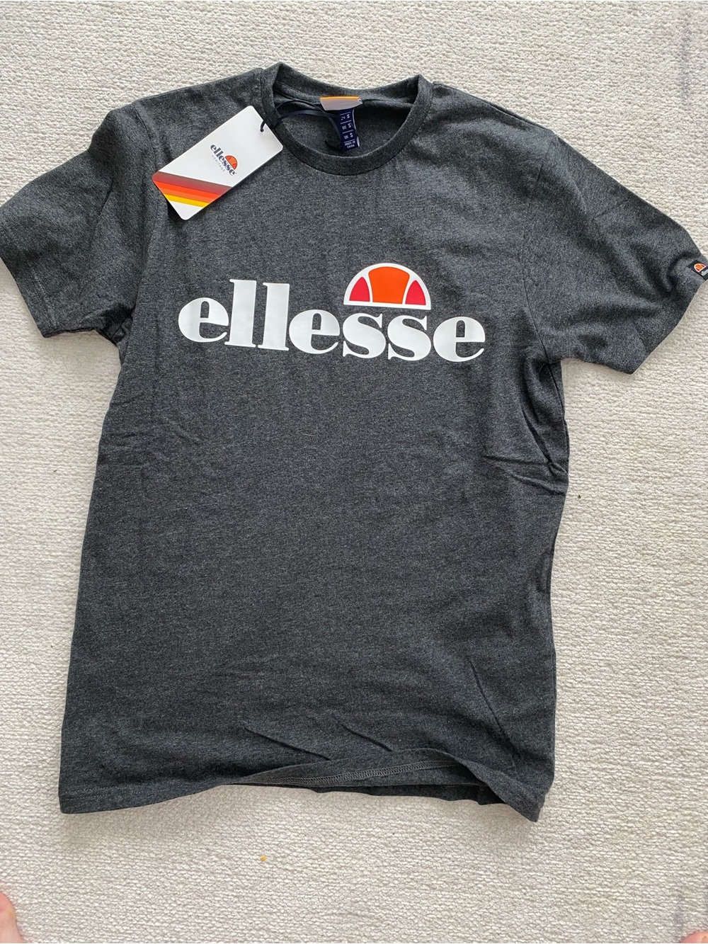 ellesse Vintage Men's Dark Gray Tee with White Logo and Orange Accent
